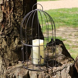 Cage bougeoir en métal et verre gris ø.22 x 40cm