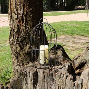 Cage bougeoir en métal et verre gris ø.22 x 40cm