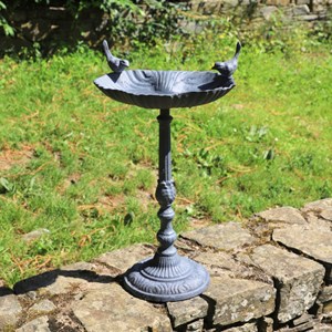 Mangeoire à oiseaux sur pied abreuvoir jardin fonte grise 50cm