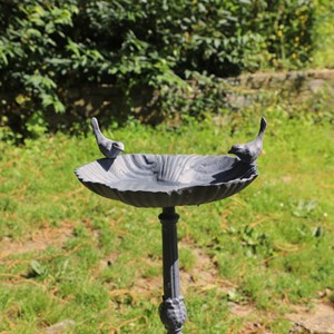 Mangeoire à oiseaux sur pied abreuvoir jardin fonte grise 50cm