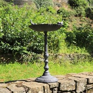 Mangeoire à oiseaux sur pied abreuvoir jardin fonte grise 50cm