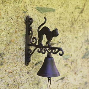 Cloche de jardin de porte ancienne chat fonte marron 18.5 x 23cm