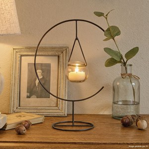 Photophore bougie bougeoir noël métal verre gris 34cm