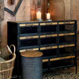 Commode industrielle en bois marron et fer noir 107 x 34 x 86.5 cm