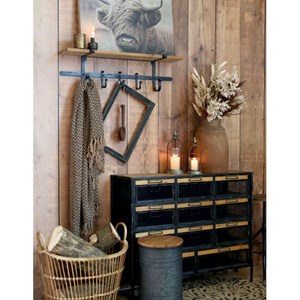 Commode industrielle en bois marron et fer noir 107 x 34 x 86.5 cm
