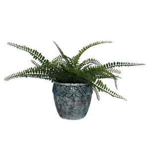 Cache-pot rond en ciment vieilli bleuté et cuivré ø.14 x ht.13 cm