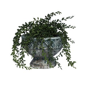 Coupe ronde sur pied en ciment vieilli bleuté ø.20,5 x ht.15 cm