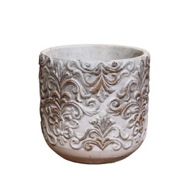 Cache-pot «baroque en relief» en béton gris et marron ø.16 x 15.5 cm