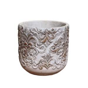Cache-pot «baroque en relief» en béton gris et marron ø.16 x 15.5 cm
