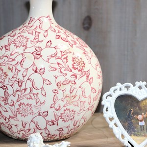 Jarre vase en céramique beige et bordeaux 27 x 17.5 x 33 cm