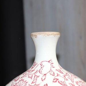 Jarre vase en céramique beige et bordeaux 27 x 17.5 x 33 cm