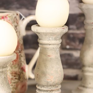 Bougeoir chandelier photophore ancien ciment vieilli gris marron 20cm