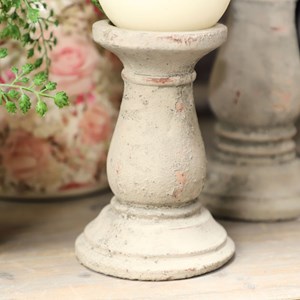 Bougeoir chandelier photophore ancien ciment vieilli gris marron 16cm