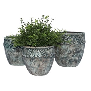 Cache-pot rond en ciment vieilli bleuté et cuivré ø.11 x ht.9,5 cm