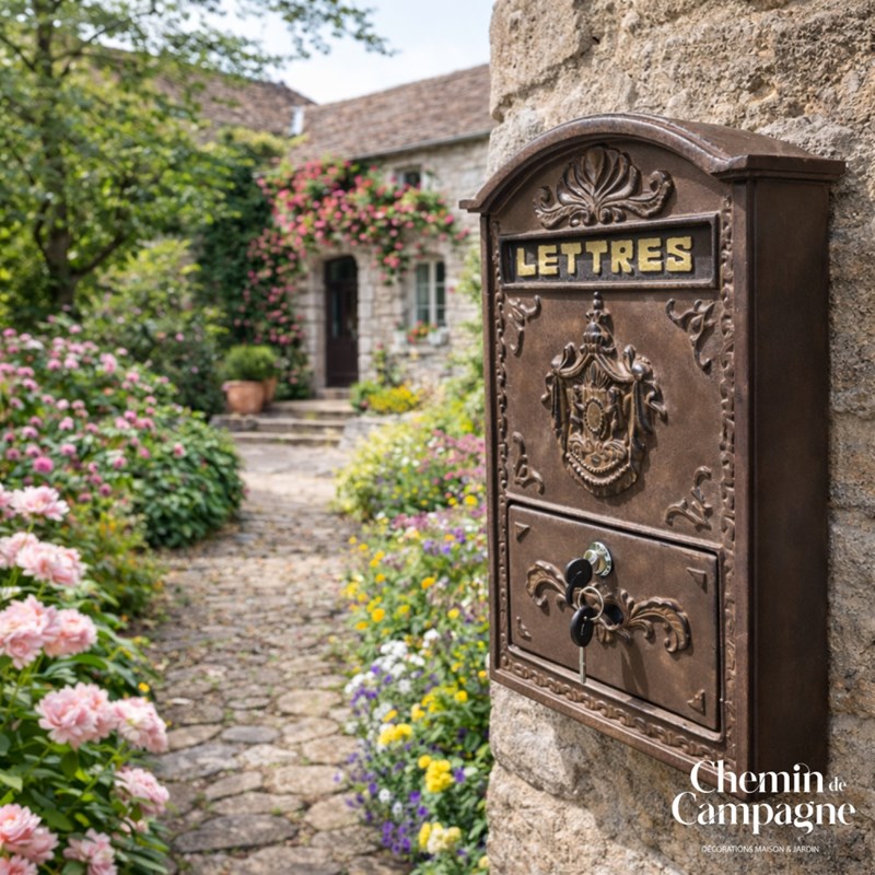 Chemin De Campagne - Boite aux lettres murale extérieure jardin fonte marron 45cm