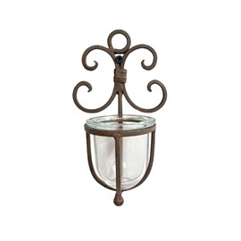 Photophore mural en fonte marron et sa verrine l.11 x l.8 x ht.18 cm