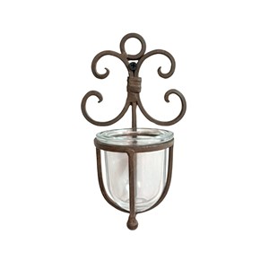 Photophore mural en fonte marron et sa verrine l.11 x l.8 x ht.18 cm
