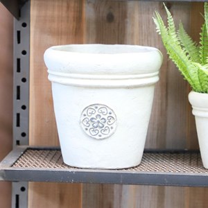 Cache-pot rond en ciment vieilli beige ø20 x ht.20 cm