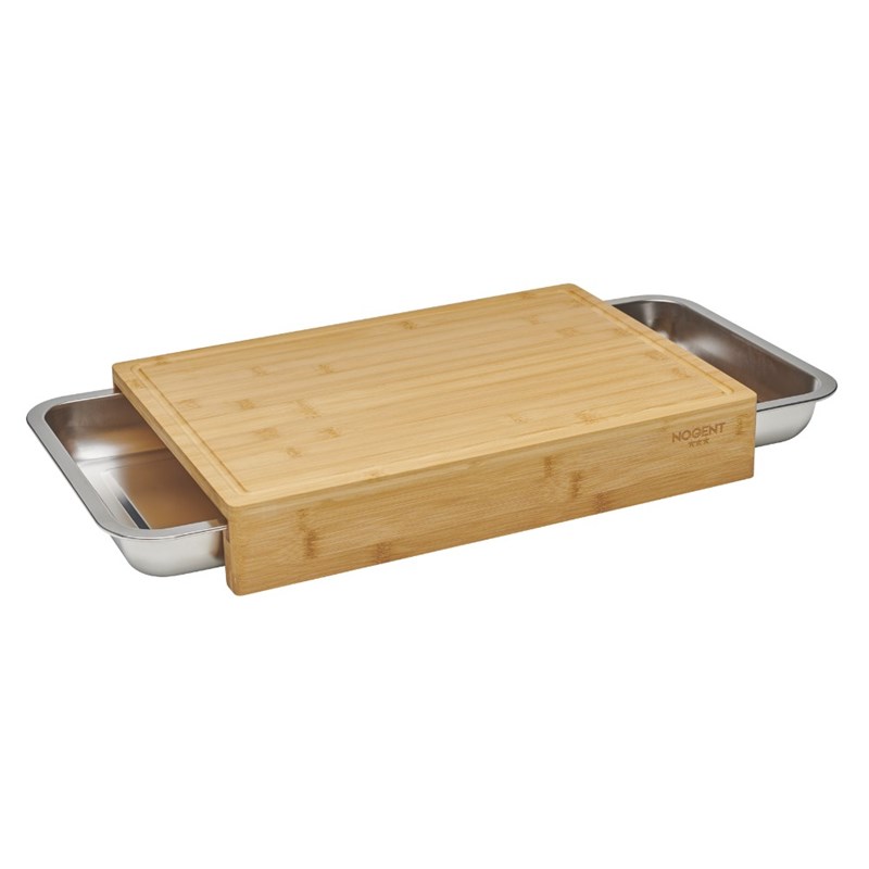 Planche à découper bambou 41x28,5cm + 2 tiroirs inox