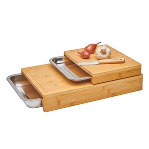 Planche à découper bambou 41x28,5cm + 2 tiroirs inox