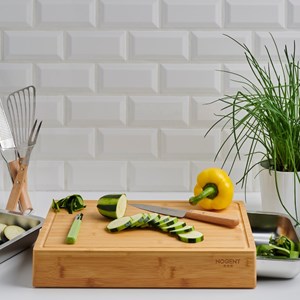 Planche à découper bambou 41x28,5cm + 2 tiroirs inox