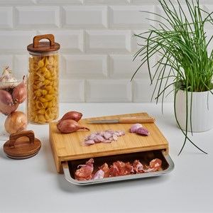 Planche à découper bambou 28,5x21cm + tiroir inox