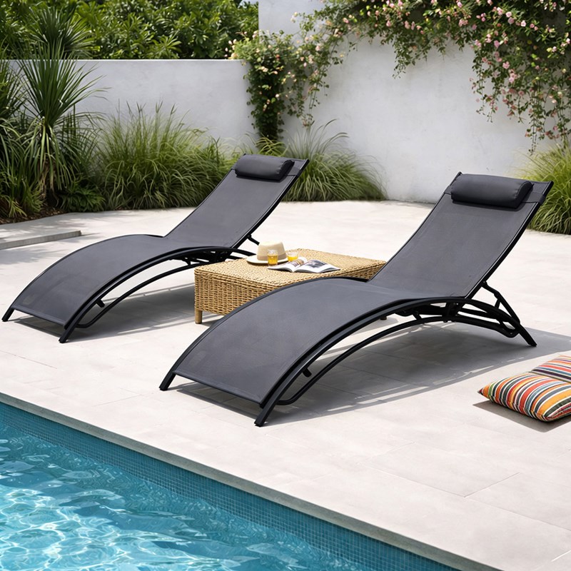 Cali lot de 2 transats ajustables noir et gris