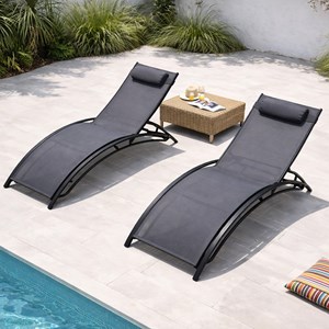 Cali lot de 2 transats ajustables noir et gris