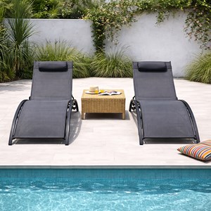 Cali lot de 2 transats ajustables noir et gris