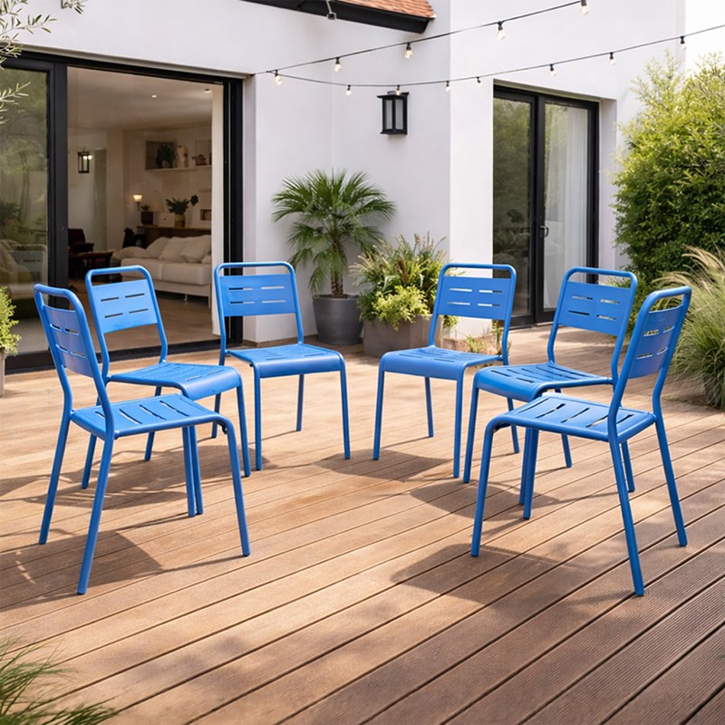Bergame lot de 6 chaises de jardin empilables bleues
