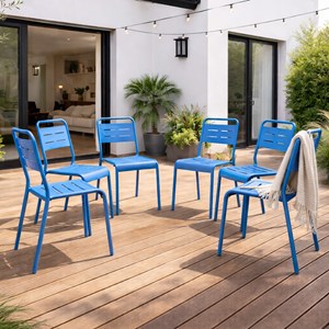 Bergame lot de 6 chaises de jardin empilables bleues