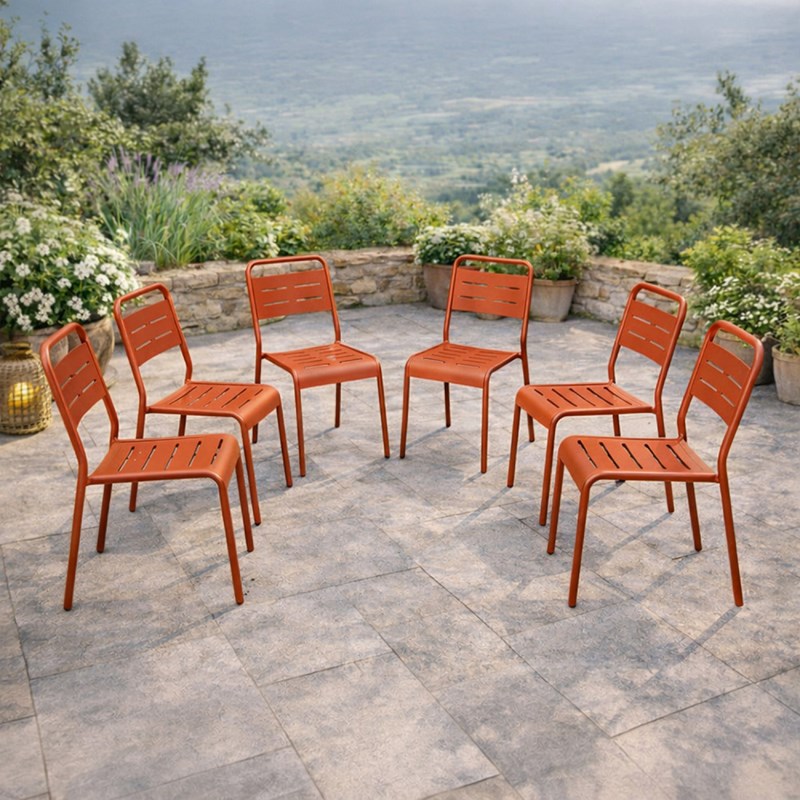 Bergame lot de 6 chaises de jardin empilables terracotta