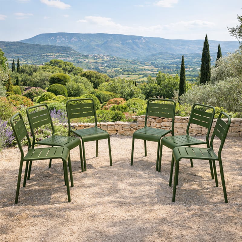 Concept Usine - Bergame lot de 6 chaises de jardin empilables vertes