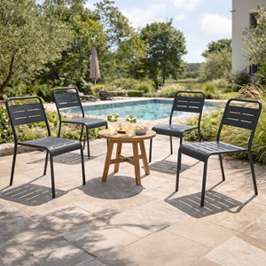 Bergame lot de 4 chaises de jardin empilables gris foncé