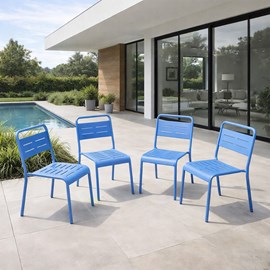 Bergame ensemble de 4 chaises de jardin empilables bleues