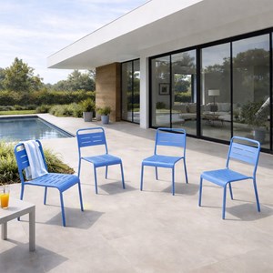 Bergame ensemble de 4 chaises de jardin empilables bleues