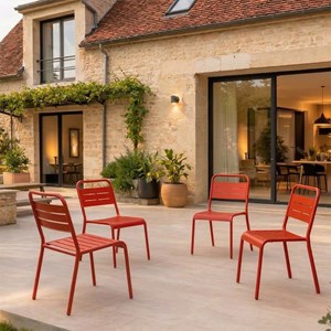 Bergame ensemble de 4 chaises de jardin empilables terracotta