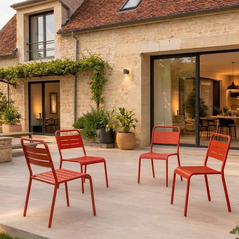 Bergame ensemble de 4 chaises de jardin empilables terracotta