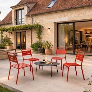 Bergame ensemble de 4 chaises de jardin empilables terracotta