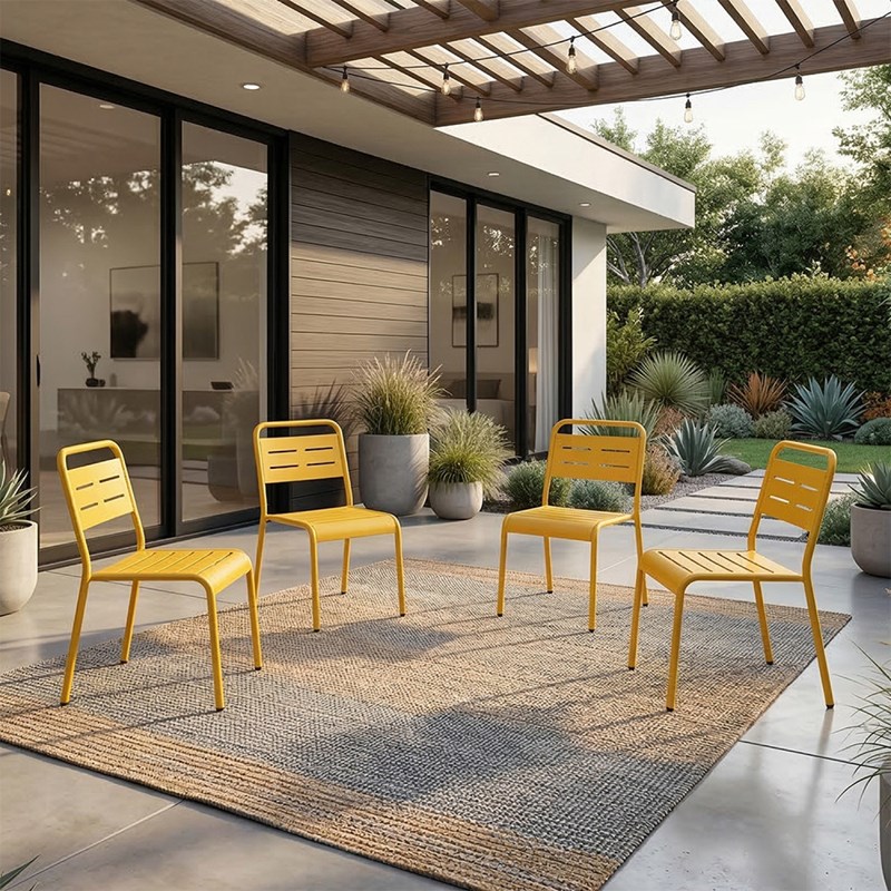 Bergame ensemble de 4 chaises de jardin empilables jaunes