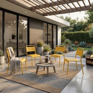 Bergame ensemble de 4 chaises de jardin empilables jaunes