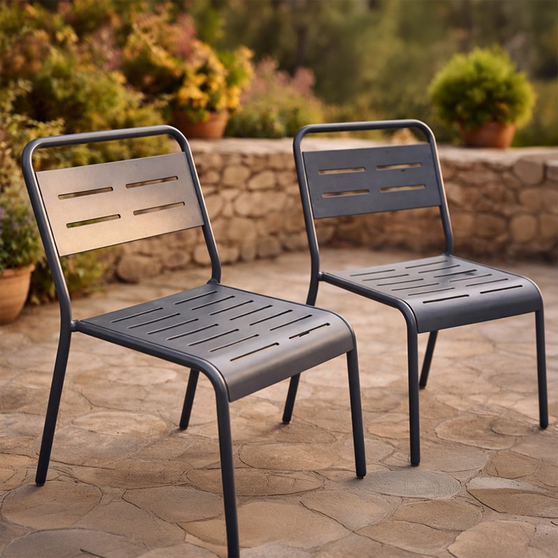 Bergame lot de 2 chaises de jardin empilables gris foncé
