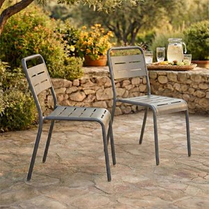 Bergame lot de 2 chaises de jardin empilables gris foncé