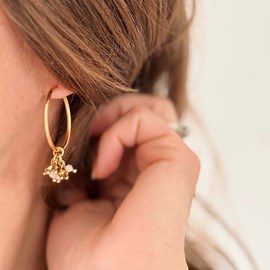 Boucles d'oreilles créoles dorées en acier inoxydable et pierres ôde