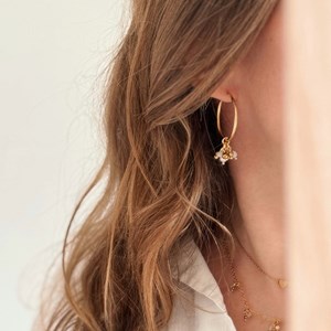 Boucles d'oreilles créoles dorées en acier inoxydable et pierres ôde
