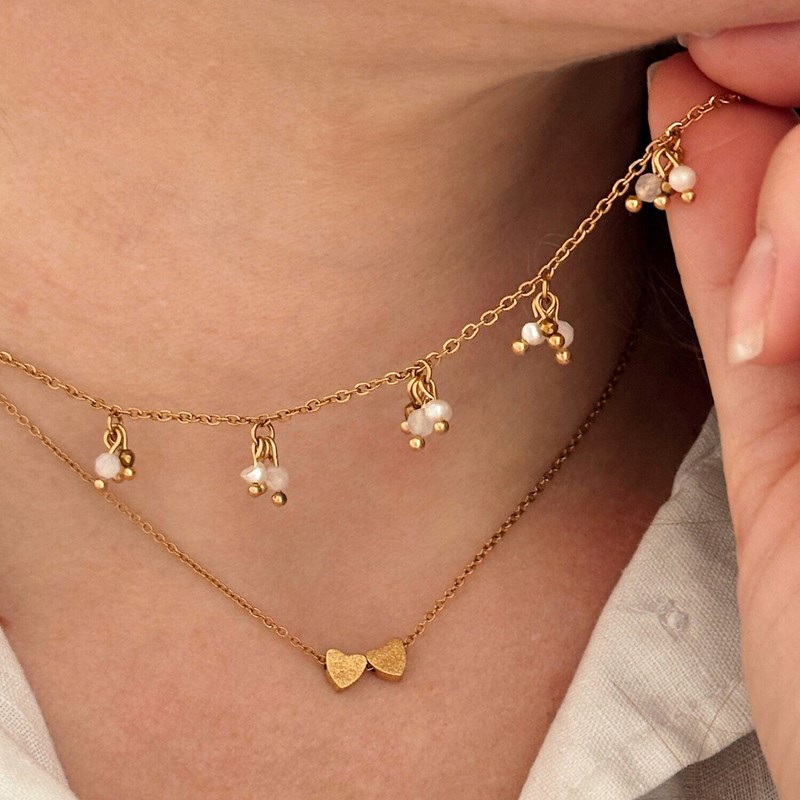 Les Jolis Bonheurs - Collier en acier inoxydable doré et pierres ôde