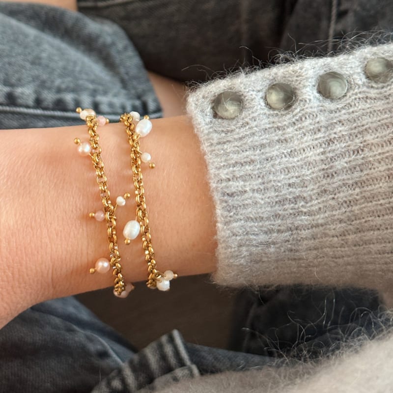 Bracelet en acier inoxydable doré avec pierres et perles edwige blanc