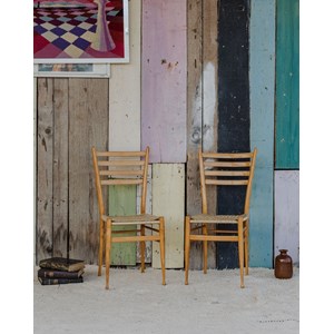 Paire de chaises en bois et beige à paillettes n°1158