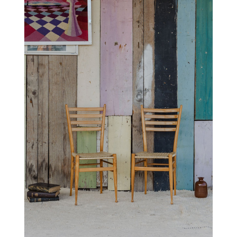 Debongout - Paire de chaises en bois et beige à paillettes n°1158
