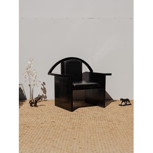Fauteuil en bois et cuir noir n°967